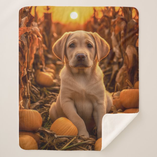 Autumn Yellow Lab Pup Sherpa Blanket (Front)
