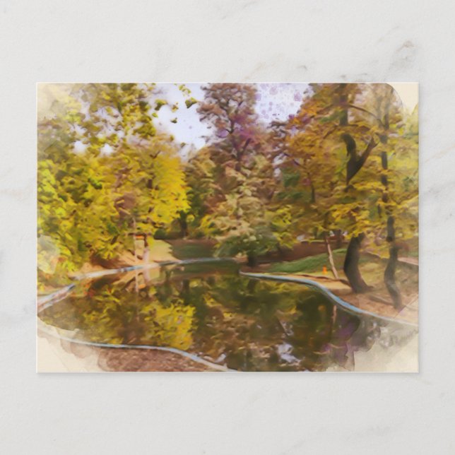 Autumn Yellow Park Reflection Watercolor Postcard (Front)