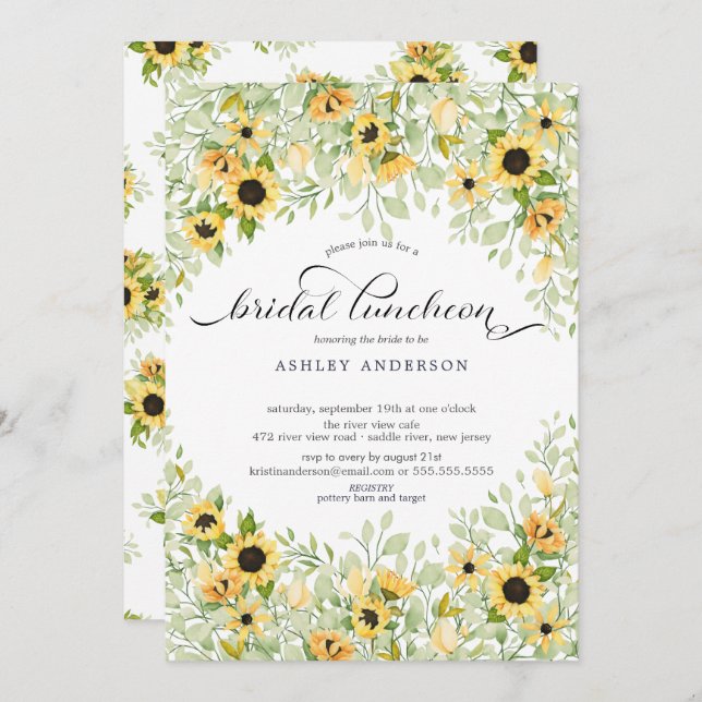 Autumn Yellow Sunflower Bridal Luncheon Invitation (Front/Back)