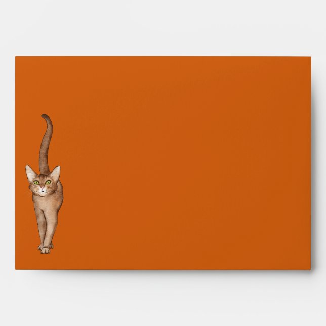 Autumnal Cinnamon Coloured Envelope with a Cat (Front)