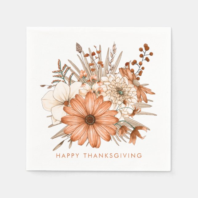 Autumnal Colours Florals Foliage Happy Thanksgivin Napkin (Front)