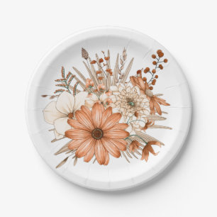 Autumnal Colours Foliage Flowers Brown Thanksgivin Paper Plate