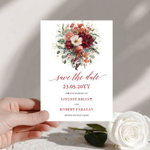 Autumnal Deep Red Gold Floral Save The Date