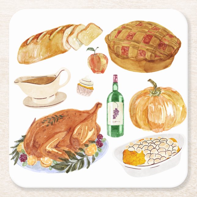 Autumnal Feast Square Paper Coaster (Front)