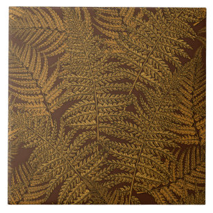 Autumnal fern on brown ceramic tile