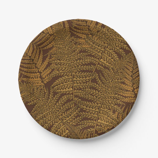 Autumnal fern on brown paper plate (Front)