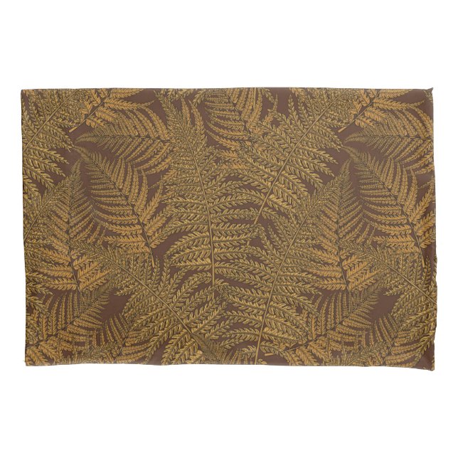 Autumnal fern on brown pillowcase (Front-Left)