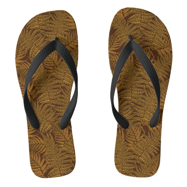 Autumnal fern on brown thongs (Footbed)