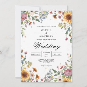 Autumnal Floral Botanical Romance Wedding Invitation