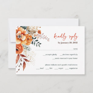 Autumnal Floral elegant wedding RSVP Card