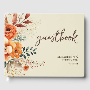 Autumnal floral warm tones botanical wedding guest book