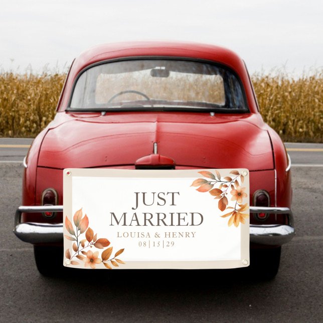 Autumnal Flowers Just Married Car Banner (Creator Uploaded)