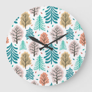 Autumnal Forest: Enchanted Seamless Scene. Large Clock