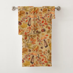 Autumnal forest on ochre bath towel set