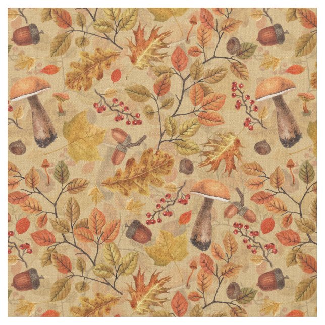 Autumnal forest on ochre fabric (Close Up)