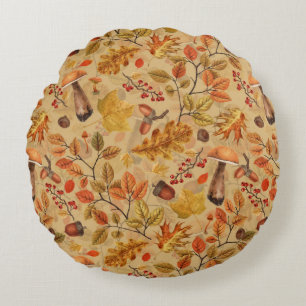 Autumnal forest on ochre round cushion