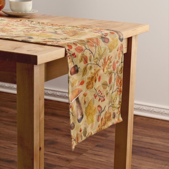Autumnal forest on ochre short table runner (In Situ)