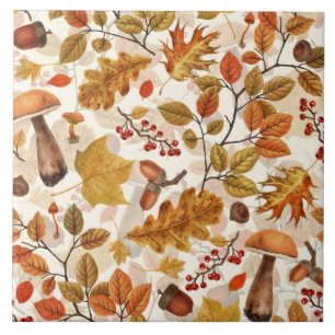 Autumnal forest on off white ceramic tile