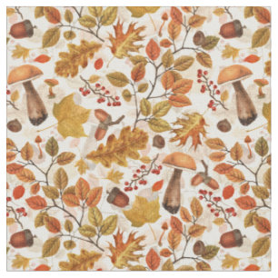 Autumnal forest on off white fabric