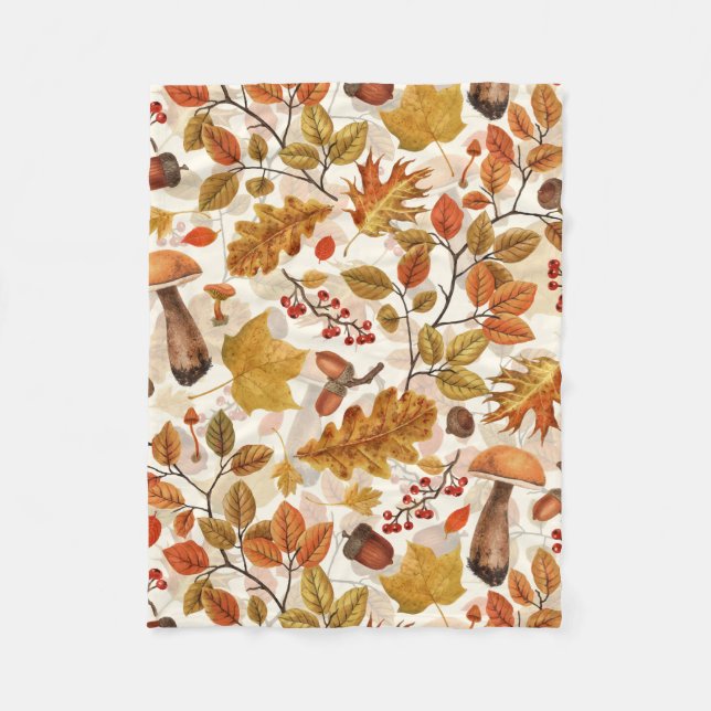 Autumnal forest on off white fleece blanket (Front)