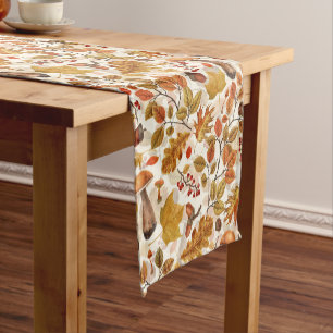 Autumnal forest on off white short table runner