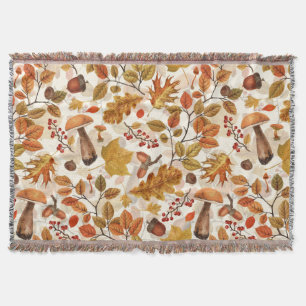 Autumnal forest on off white throw blanket