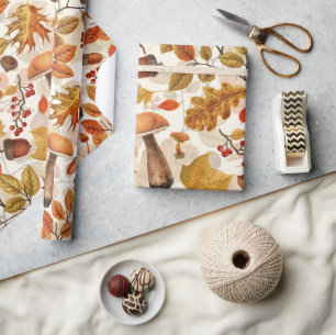 Autumnal forest on off white wrapping paper