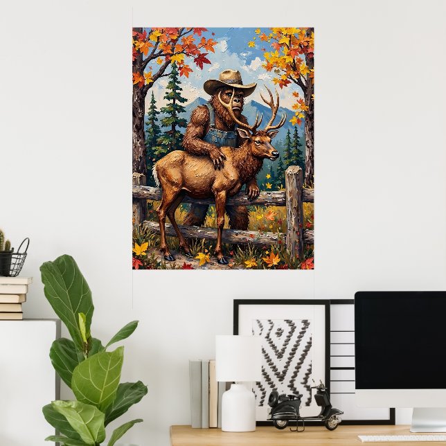 Autumnal Friends: Bigfoot and the Elk Poster (Home Office)