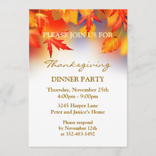Autumnal leaves Thanksgiving Party Invitation