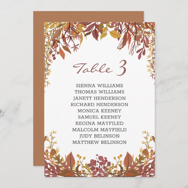 Autumnal leaves wedding seating card (Front/Back)