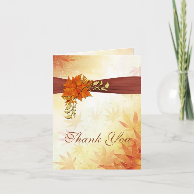 Autumnal leaves Wedding Thank You Card (Front)