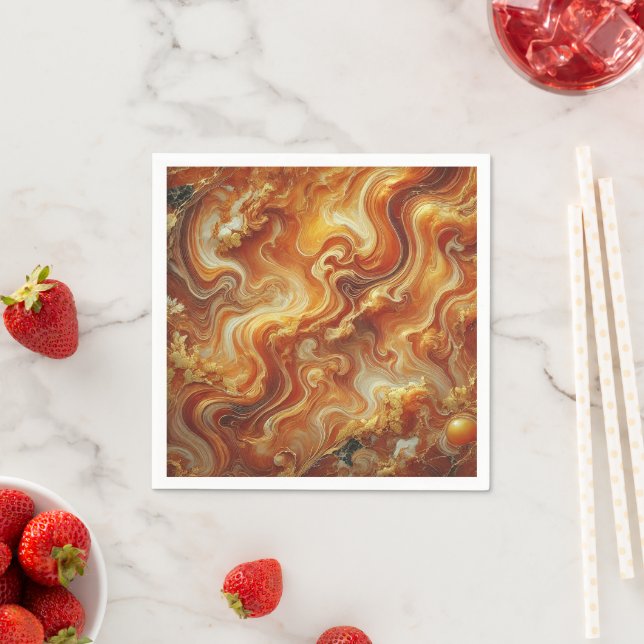 Autumnal Marble Gold & Orange Découpage Napkins (Insitu)