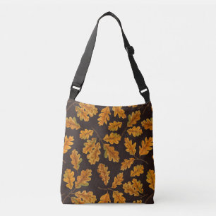 Autumnal oak leaves on dark brown crossbody bag