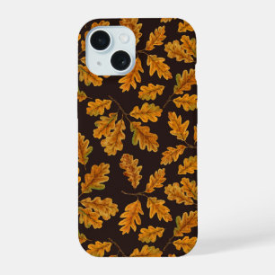 Autumnal oak leaves on dark brown iPhone 15 case