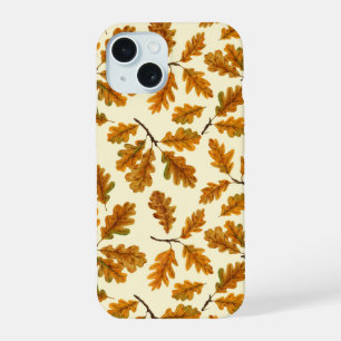 Autumnal oak leaves on off white iPhone 15 case