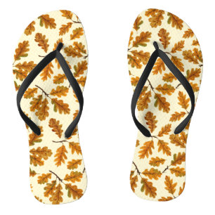 Autumnal oak leaves on off white thongs