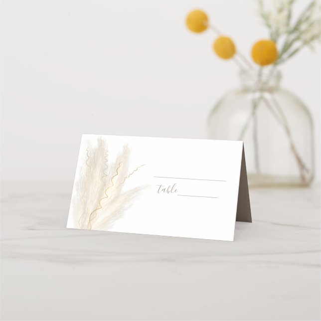 Autumnal Pampas Grass Wedding Folded Place Card (Front)