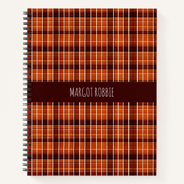 Autumnal Plaid Orange Brown Geometric Pattern Notebook (Front)