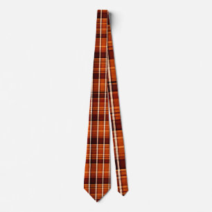 Autumnal Plaid Orange Brown Geometric Pattern Tie