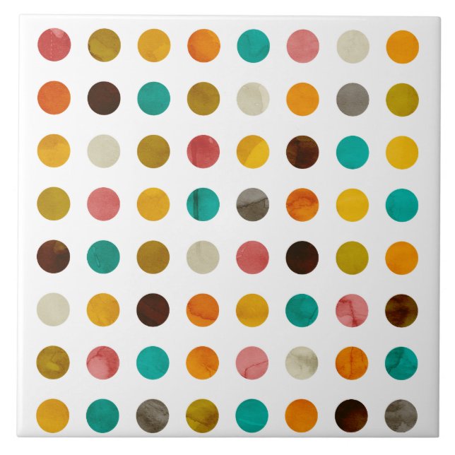 Autumnal Polka Dots Ceramic Tile (Front)