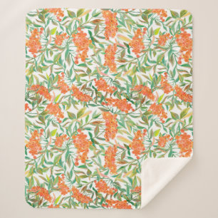 Autumnal Rowan: Floral Seamless Design Sherpa Blanket