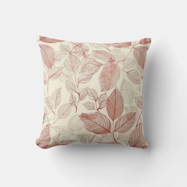  Autumnal Scatter: Reddish Leaves on Cream Art Pri Cushion (Front)