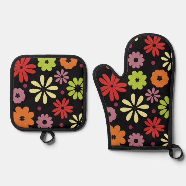 Autumnal Seamless Floral Pattern Oven Mitt & Pot Holder Set (Front)