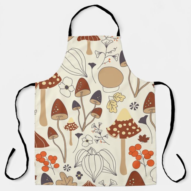 Autumnal seamless pattern with mushrooms, flowers, apron (Front)