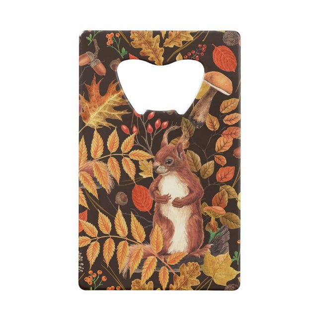 Autumnal squirrels and flora on dark brown (Front)