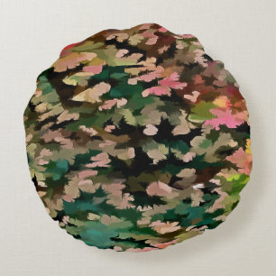 Autumnal Tones Camouflage Pattern Round Cushion