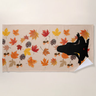 Autumnal Tranquility: Lotus and Leaf Pattern Beach Towel