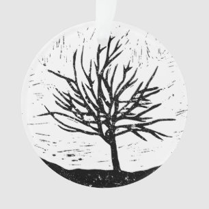 Autumnal Tree Lino Print Acrylic Ornament