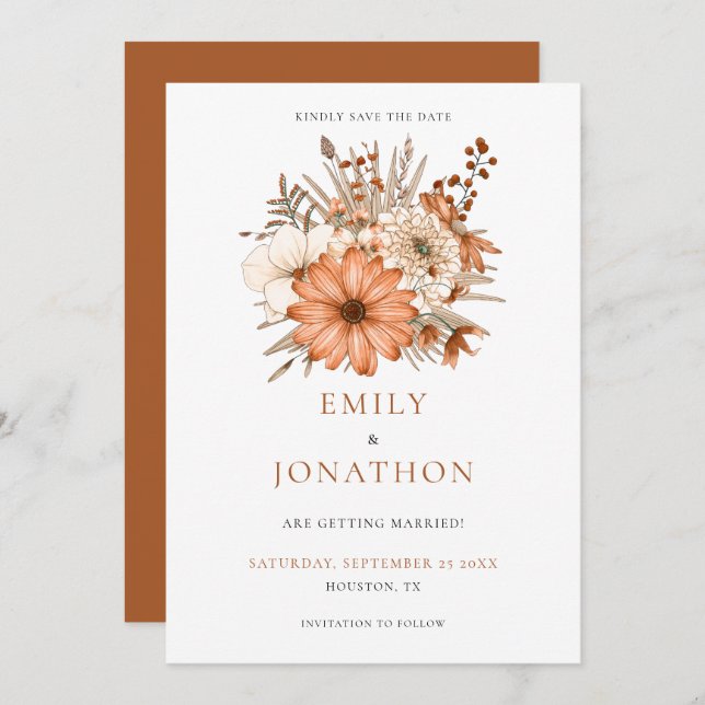 Autumnal Watercolor Florals Wedding Save The Date (Front/Back)