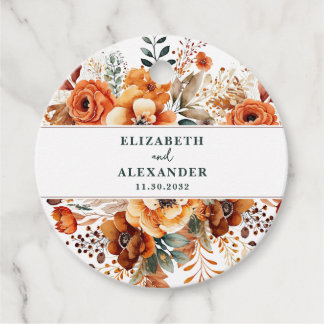 Autumnal wedding warm botanical names and date favour tags